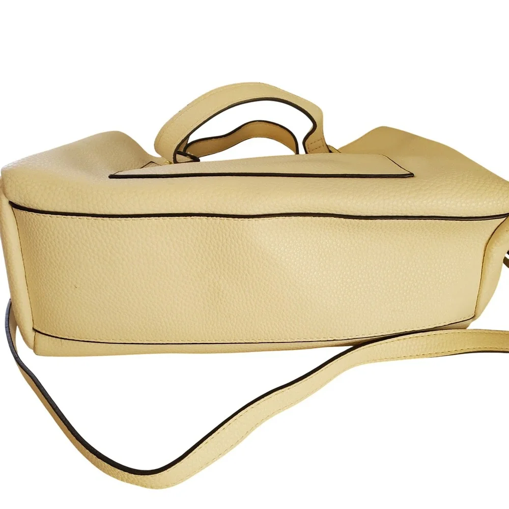 Steve Madden Cream Pebbled Satchel Crossbody Bag Gold Hardware Triple Compartmen